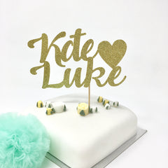 Personalised Couple Names with Heart Cake topper