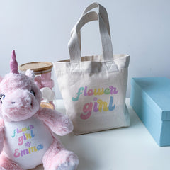 Personalised Cute Mini Flower Girl Bag, Flower Girls Gift Bag, Flower Girl Keepsake, Wedding Gift For Little Girl