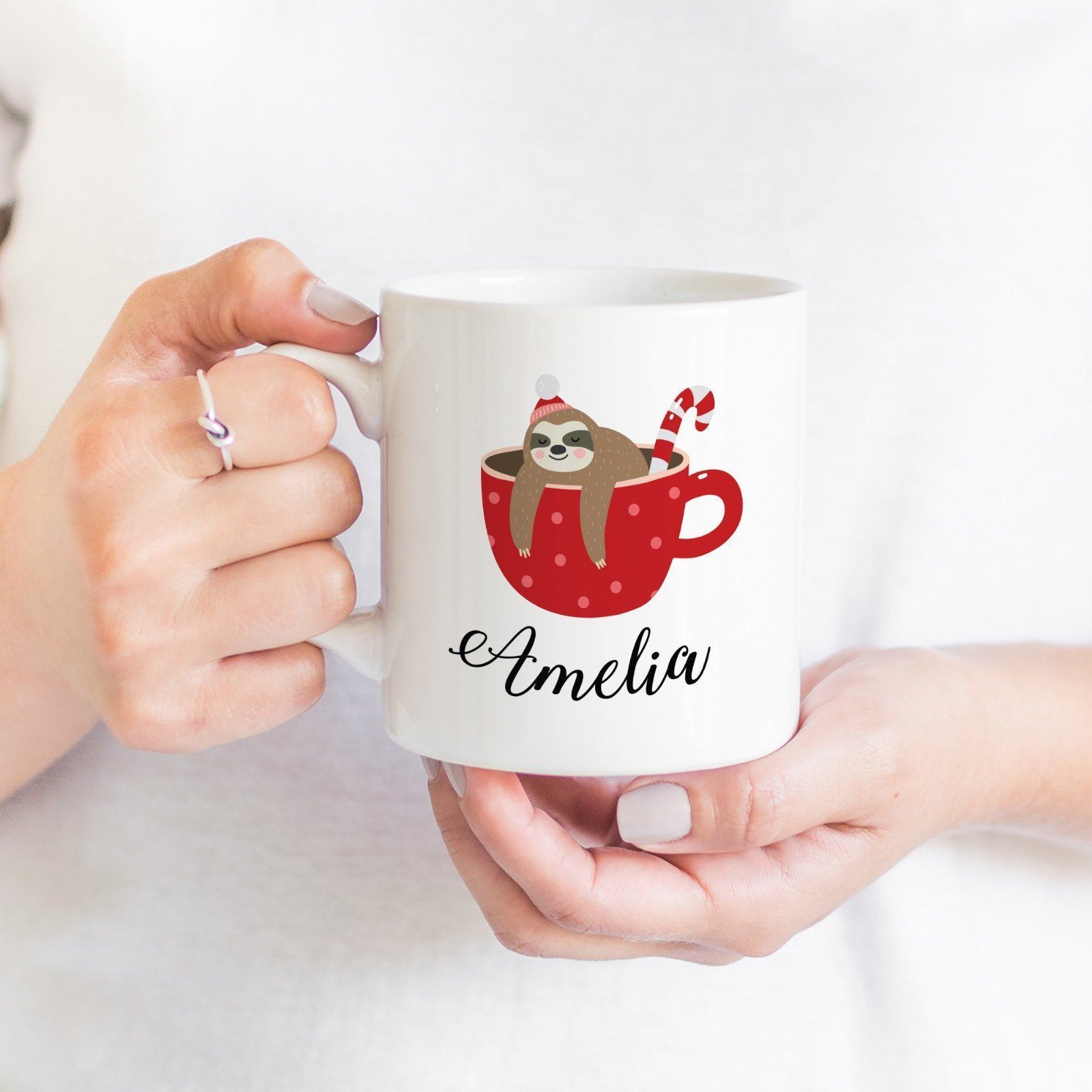 Personalised Cute Sloth Christmas mug with name, Christmas Gift for her, Xmas mug