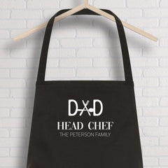 Personalised Dad Apron With Family Name, Dad Head Chef, Bbq Apron