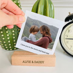 Personalised Dad Photo Block With Your Text, Metal Photograph Plaque and Wooden Stand Christmas Birthday Father's Day Gift For Dad