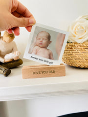 Personalised Dad Photo Block With Your Text, Metal Photograph Plaque and Wooden Stand Christmas Birthday Father's Day Gift For Dad