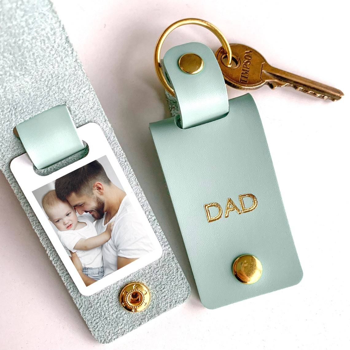 Personalised Dad Photo Keyring, Daddy Leather Photo Keychain, Father's Day gift for him