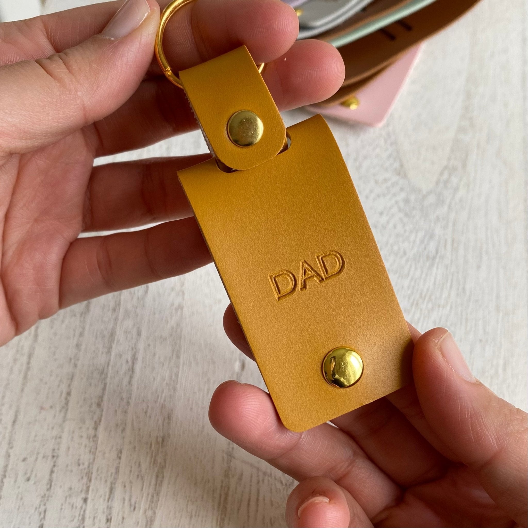 Personalised Dad Photo Keyring, Daddy Leather Photo Keychain