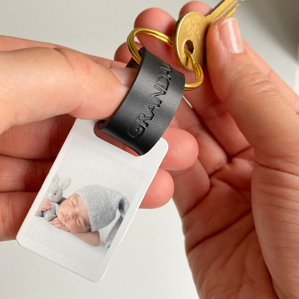 Personalised Dad Photo Keyring, Leather Photo Keychain, Father's Day gift for him, Gift for daddy