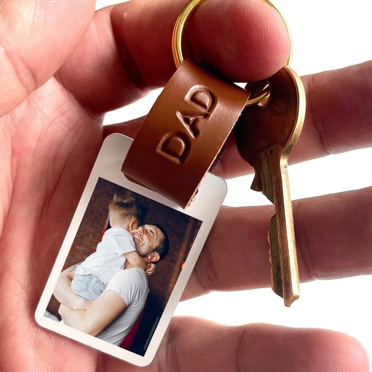 Personalised Dad Photo Keyring, Leather Photo Keychain, Father's Day g –  Pomchick