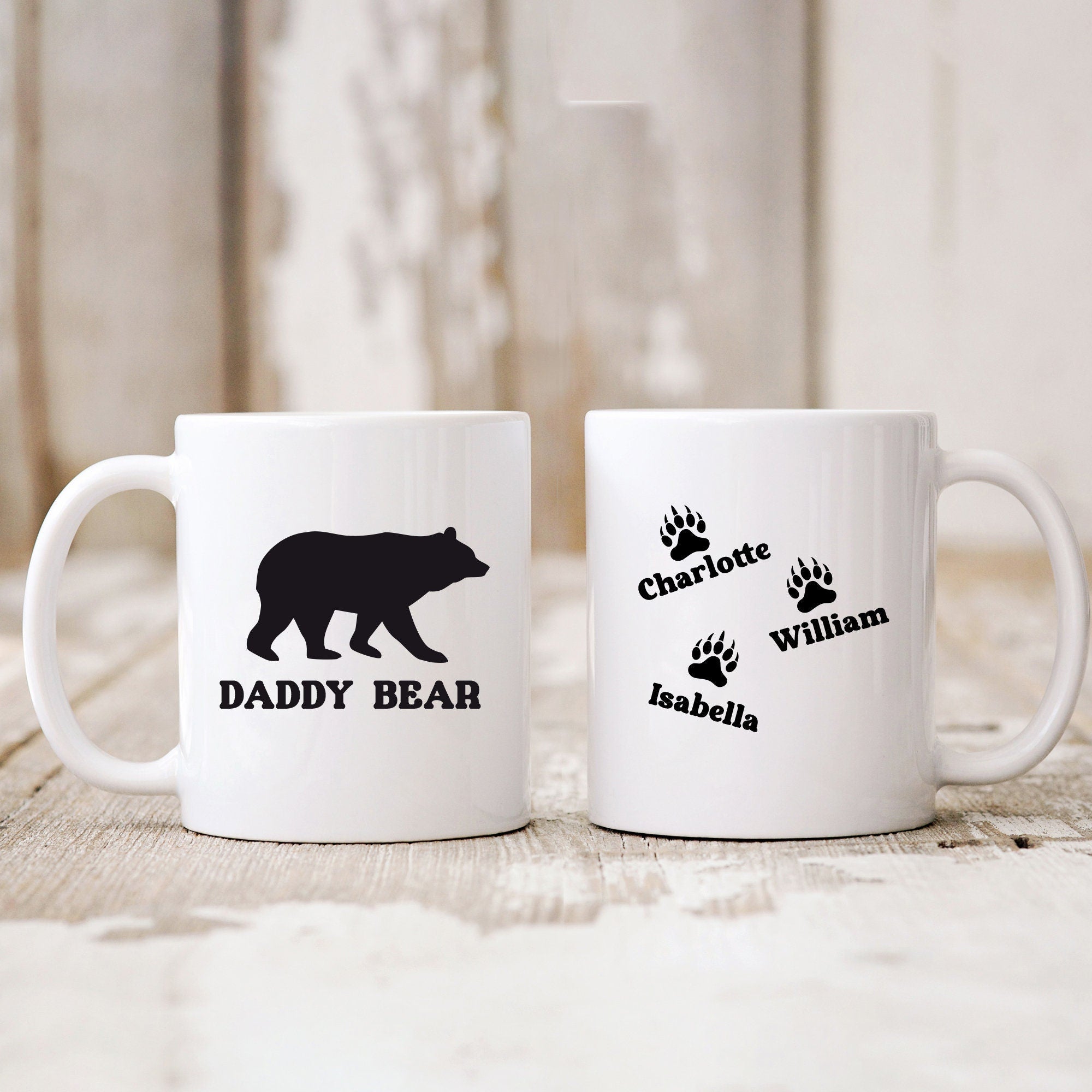 Personalised Daddy Bear Mug With Names , Gift For Dad Or Grandad, Papa Bear