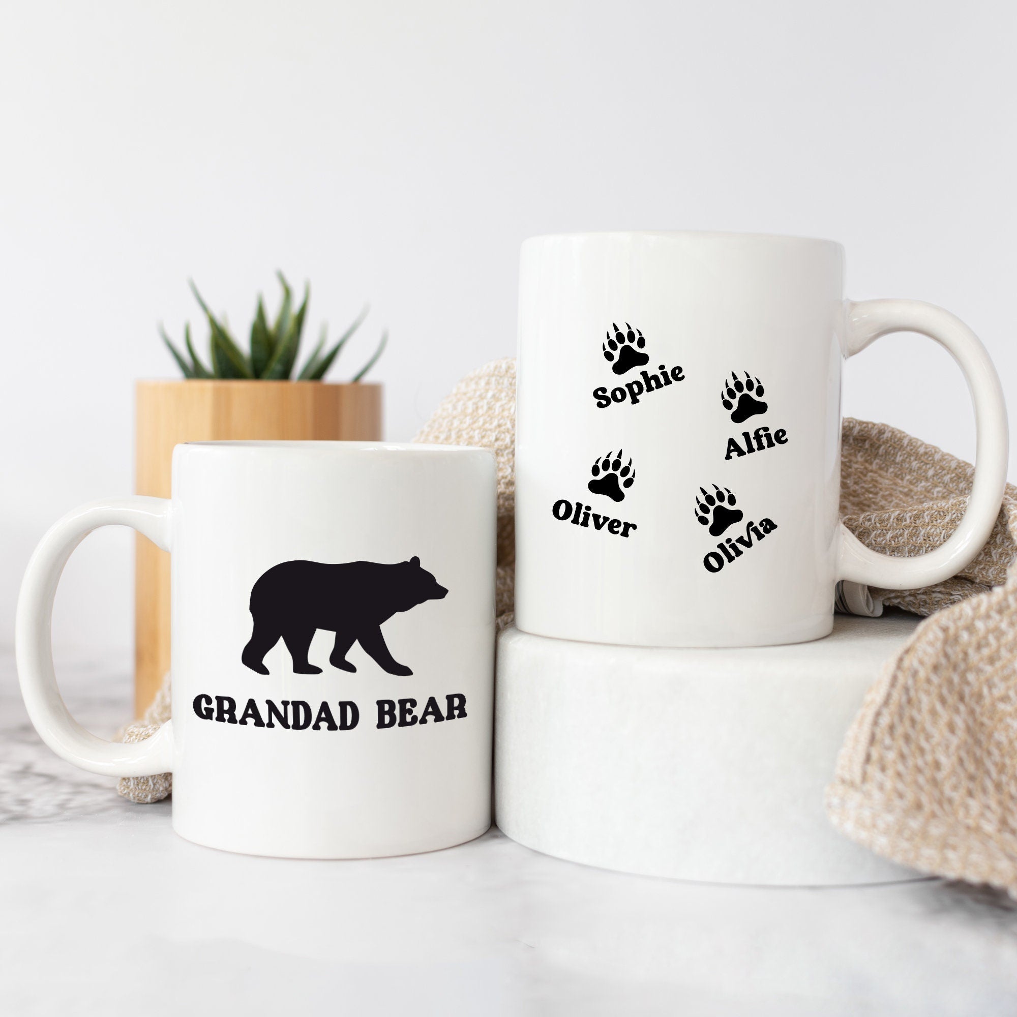 Personalised Daddy Bear Mug With Names , Gift For Dad Or Grandad, Papa Bear