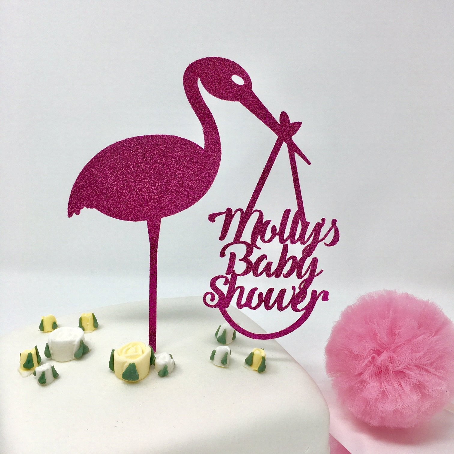 Personalised Delivery Stork Baby Shower Cake Topper with Name