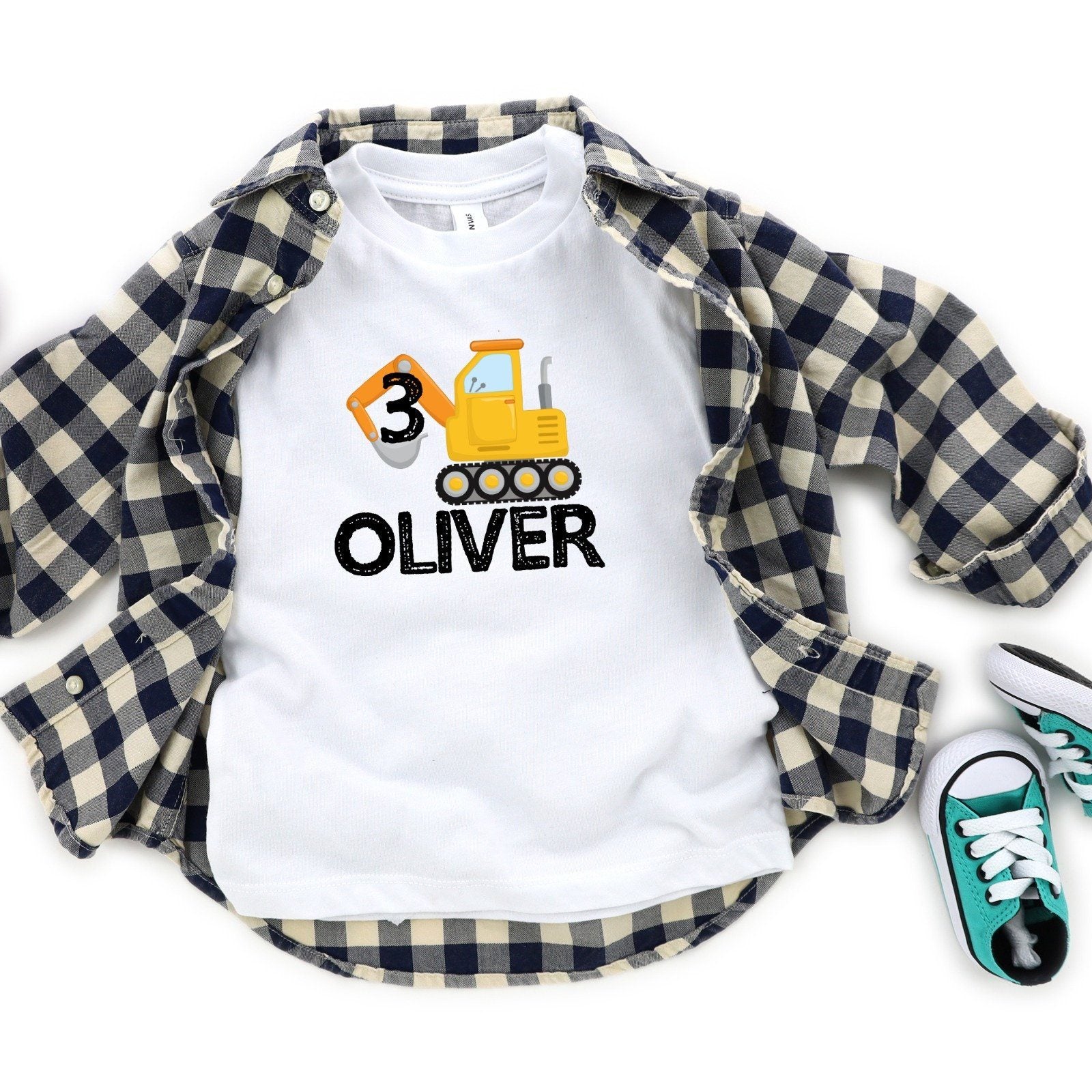 Personalised digger kids birthday t-shirt, I Dig Being, birthday boy t shirt, top, construction themed