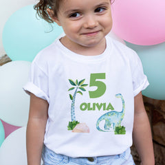 Personalised Dinosaur Kids Birthday T-shirt, Birthday Boy Girl T shirt Top, Gift Cute Dinosaur Themed