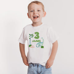 Personalised Dinosaur Kids Birthday T-shirt, Birthday Boy Girl T shirt Top, Gift Cute Dinosaur Themed