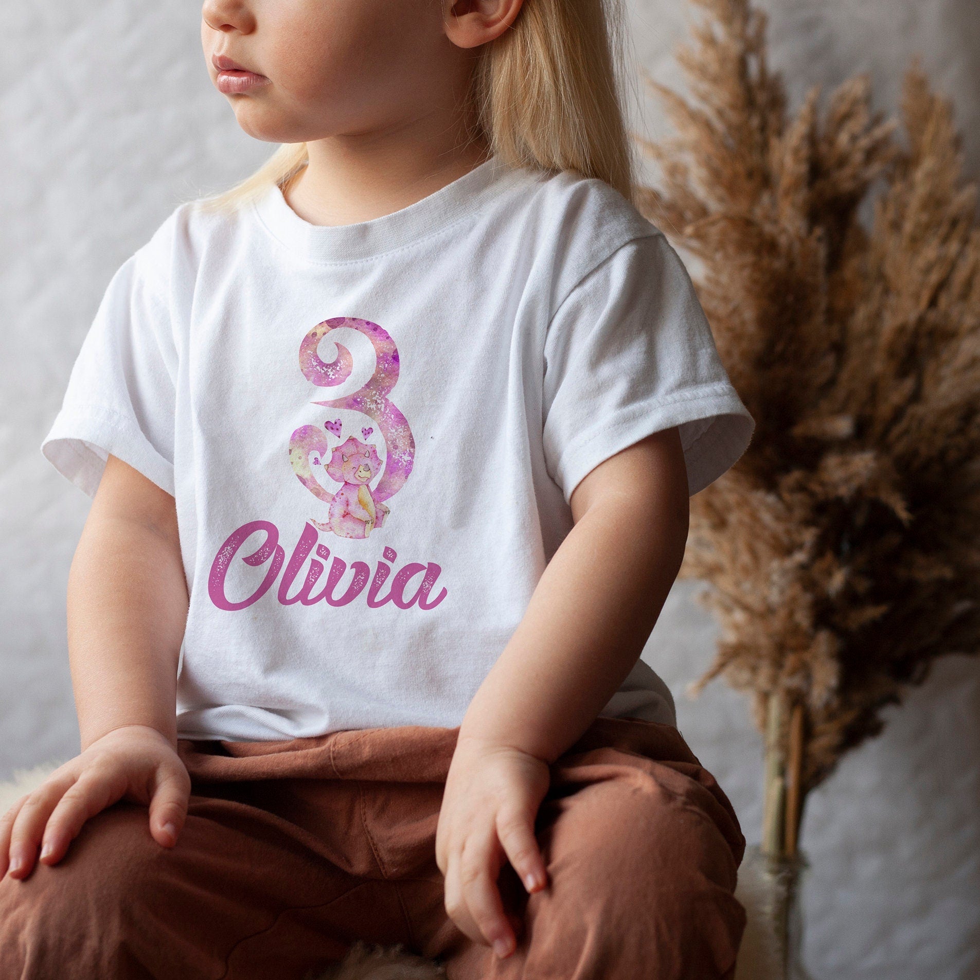 Personalised Dinosaur Kids Birthday T-Shirt, Pink Or Blue Options, Boy Girl Tshirt Top With Name
