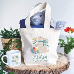 Personalised Easter bunny mini tote bag, Kids Basket for boys girls, First 1st Egg hunt bag