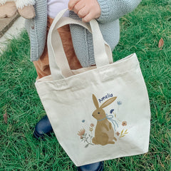 Personalised Easter bunny mini tote bag with name, Kids Basket for boys girls, Spring baby birthday gift