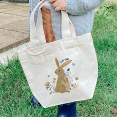 Personalised Easter bunny mini tote bag with name, Kids Basket for boys girls, Spring baby birthday gift