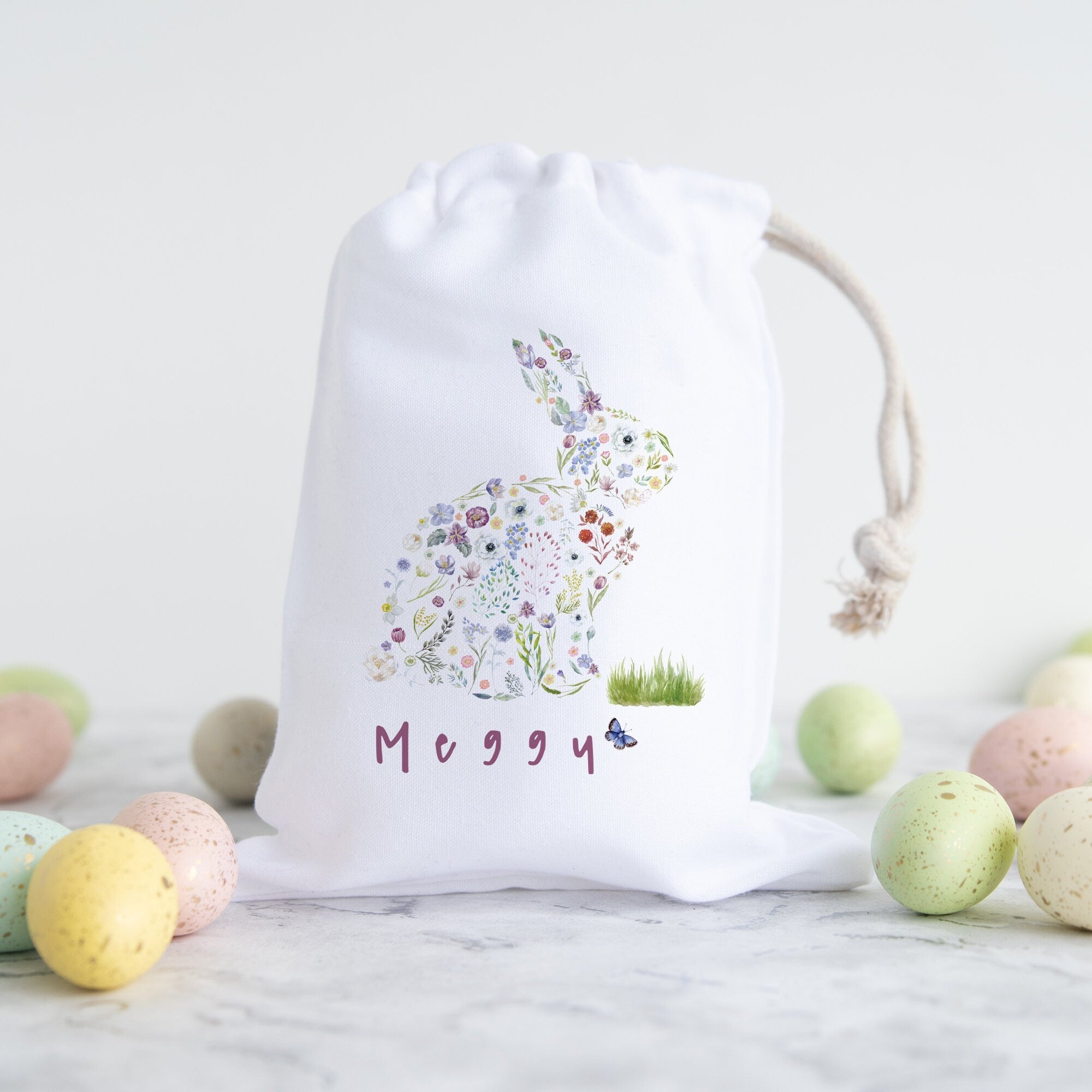 Personalised Egg Hunt Bag,s Easter Stuff Bags With Name, Easter Bunny Rabbit Gift