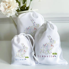 Personalised Egg Hunt Bag,s Easter Stuff Bags With Name, Easter Bunny Rabbit Gift