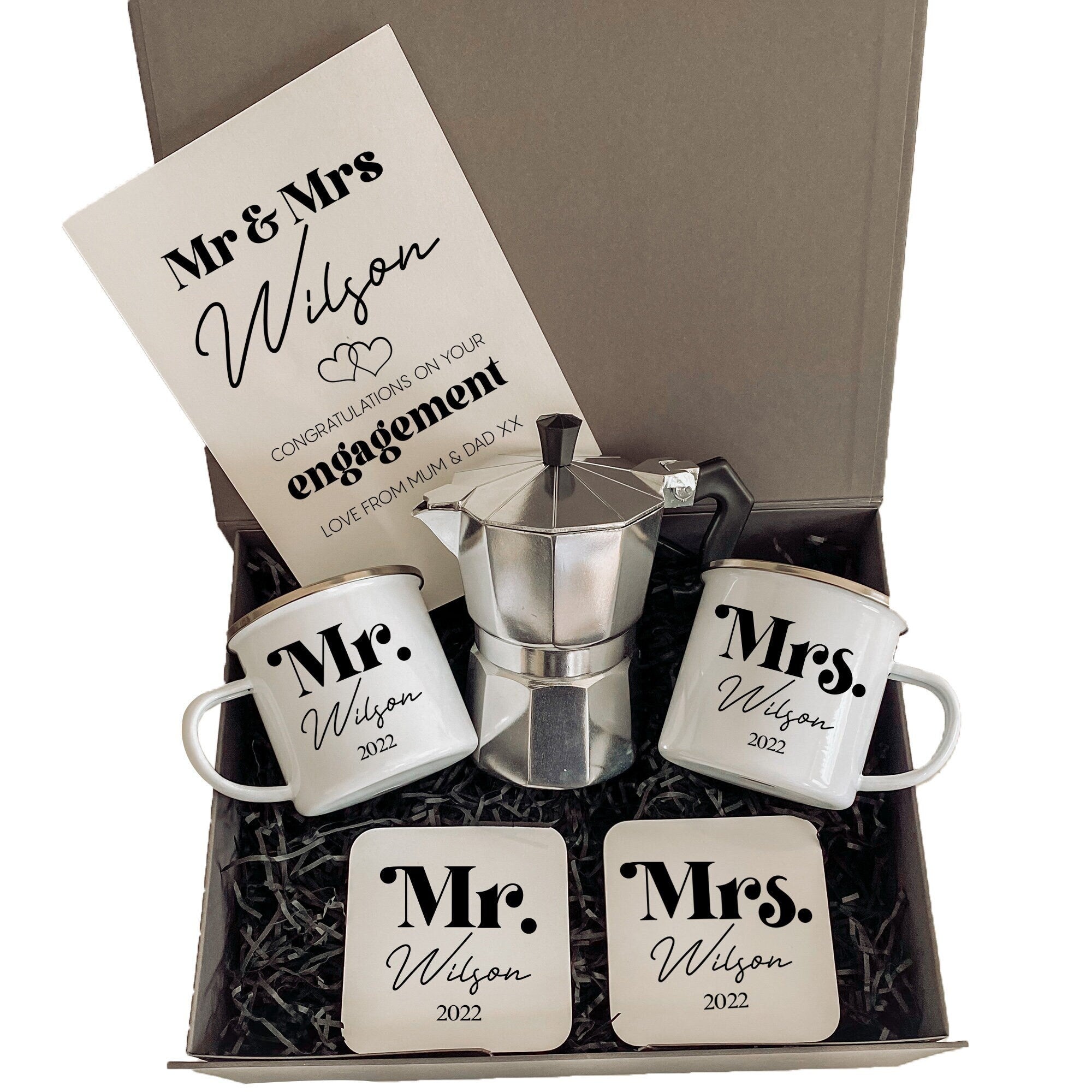 Personalised Engagement Gift SET with Names, Mr and Mrs Gift, Congratulations On Your Engagement