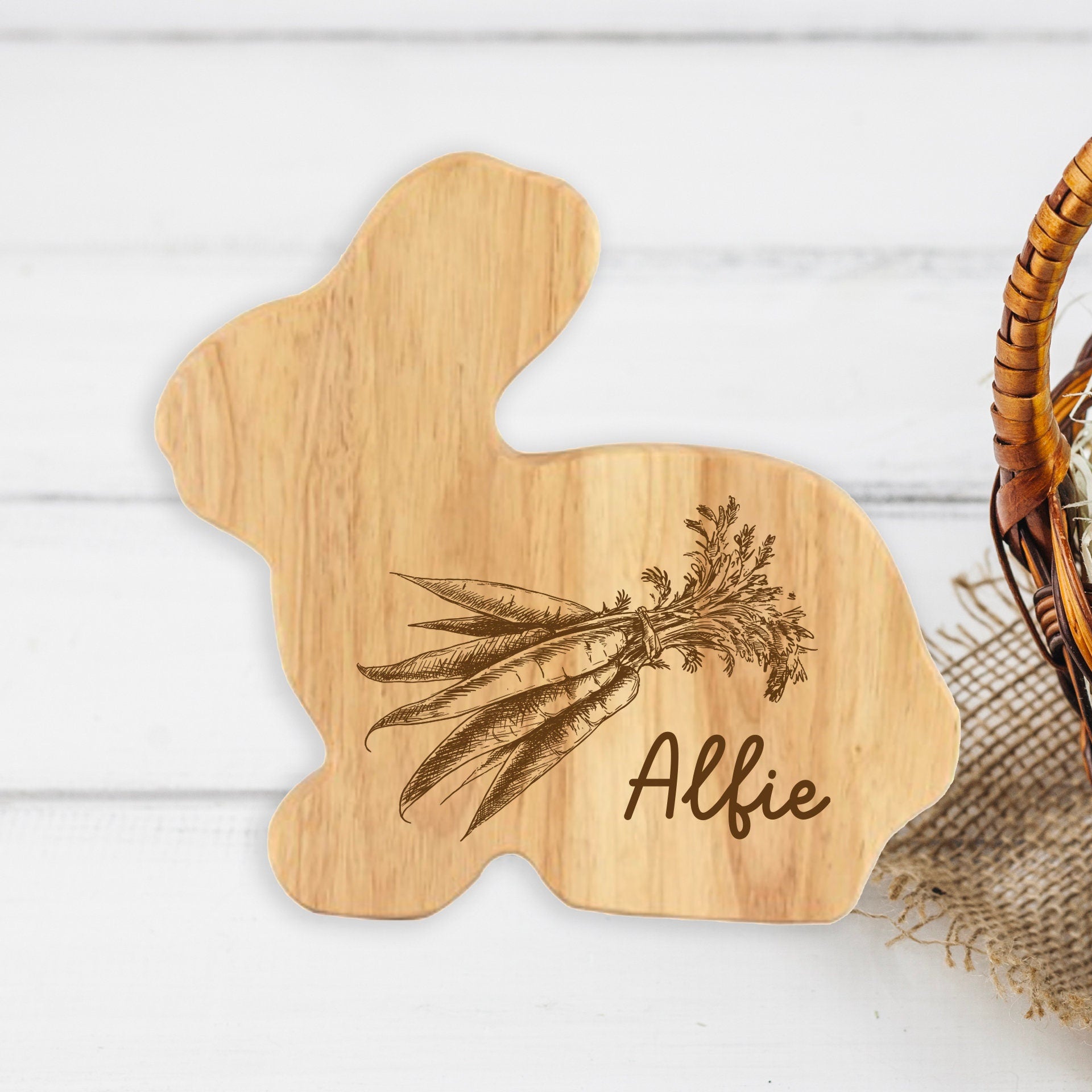 Personalised Engraved Bunny Shaped Easter Breakfast Board With Carrot Design, First Easter Gift