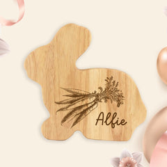 Personalised Engraved Bunny Shaped Easter Breakfast Board With Carrot Design, First Easter Gift