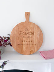 Personalised Engraved Pizza Paddle 45Cm, With Family Name, Christmas Birthday Engagement Gift