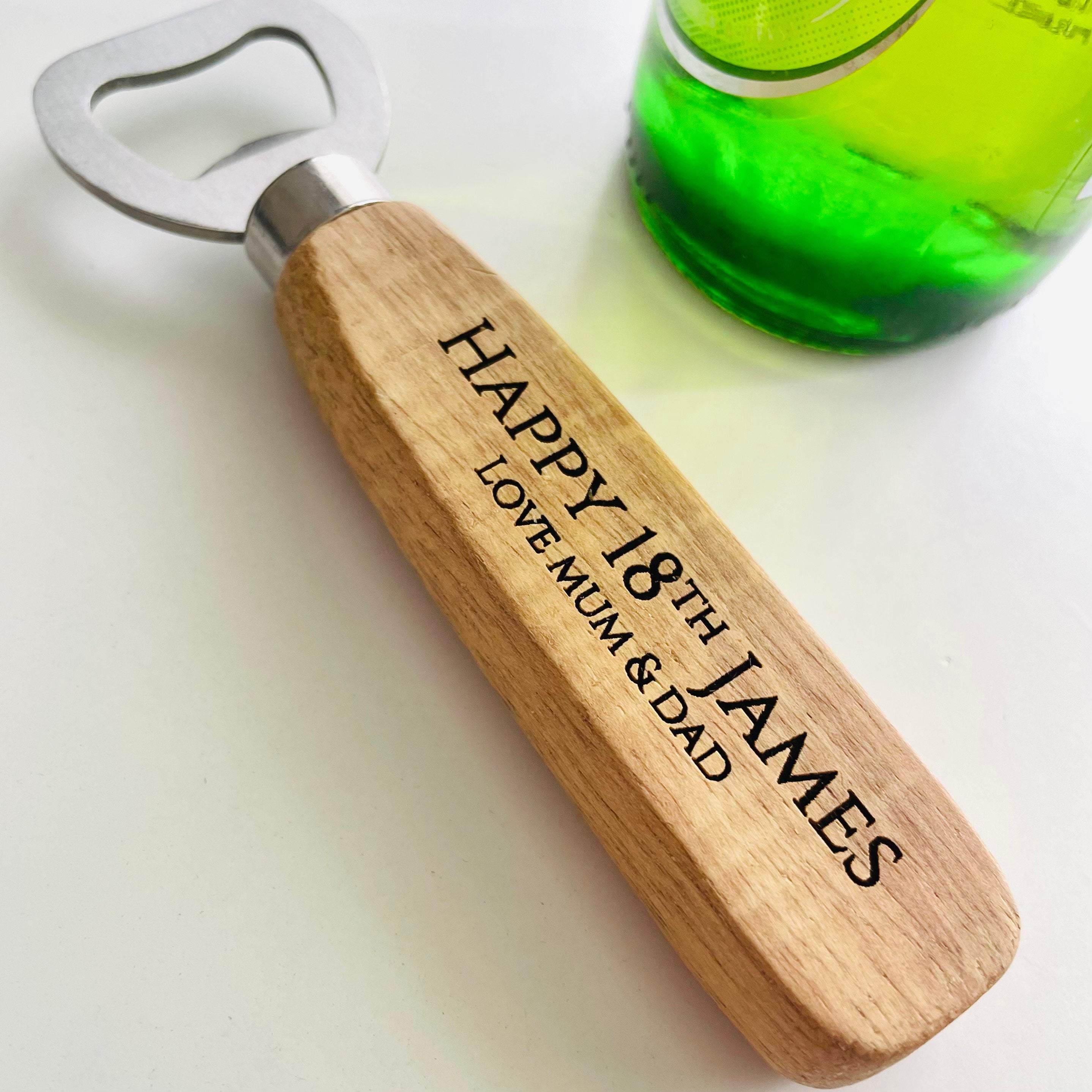 Personalised engraved wooden bottle opener, Gift for him, Birthday gift