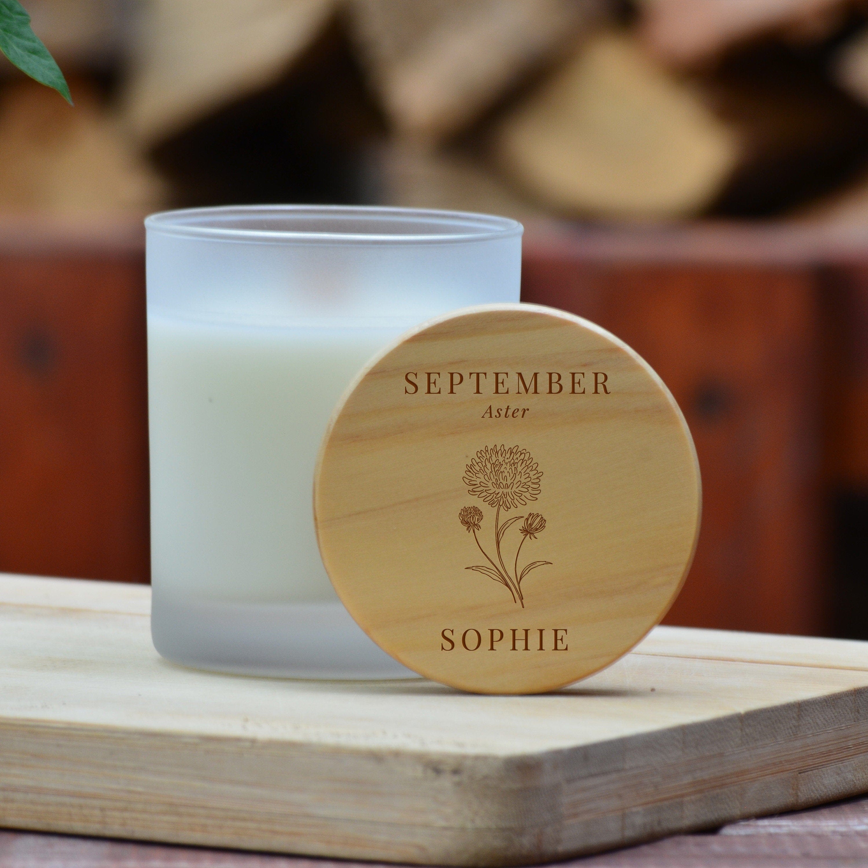 Personalised Engraving Birth Flower Candle, Birthday Gift for January February March April May June July August September October December