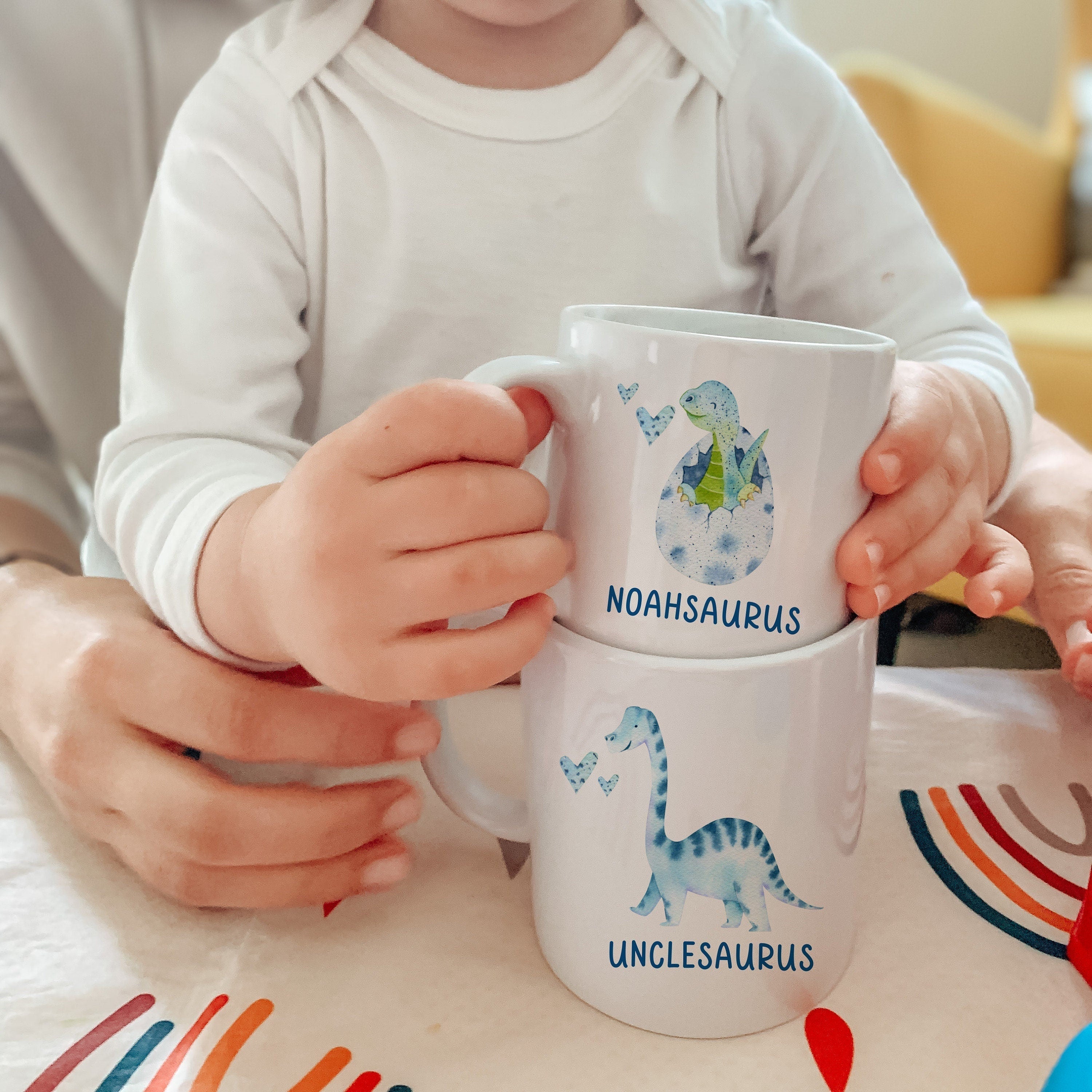 Personalised Family Mug for Dad Uncle Grandad, Daddy and Baby Dinosaur, Dada and Me Funny Matching gift