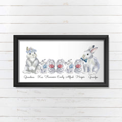 Personalised Family Poster, Bunny family print, Mother's Day Gift, Rabbit family name sign, Gift for mum