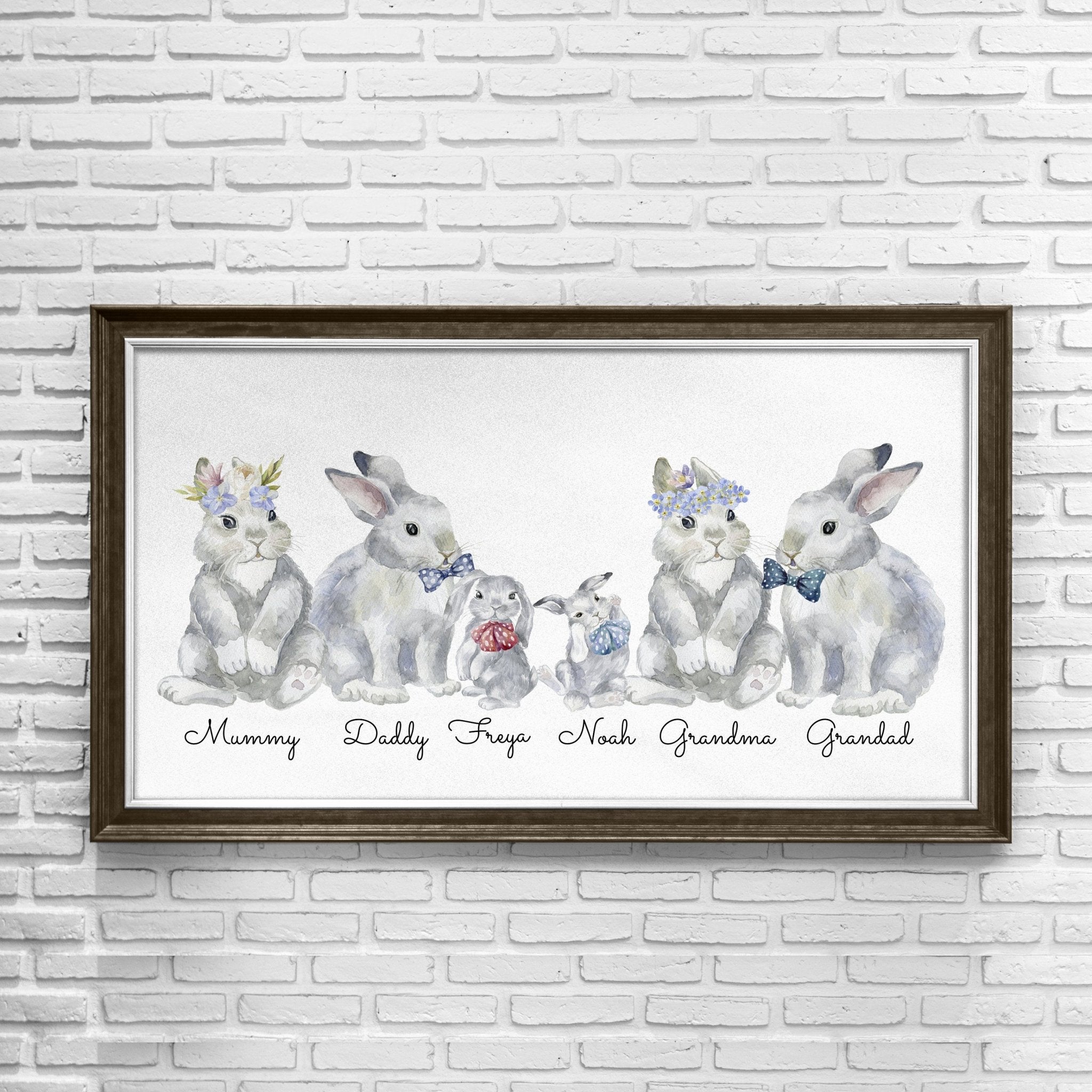 Personalised Family Poster, Bunny family print, Mother's Day Gift, Rabbit family name sign, Gift for mum