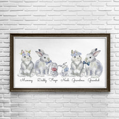 Personalised Family Poster, Bunny family print, Mother's Day Gift, Rabbit family name sign, Gift for mum