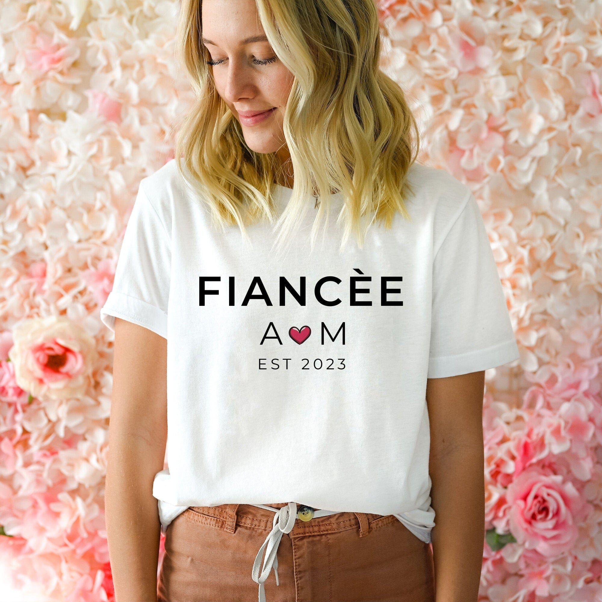 Personalised Fiance T-shirt with couple initials and wedding date, Bride to be Shirt