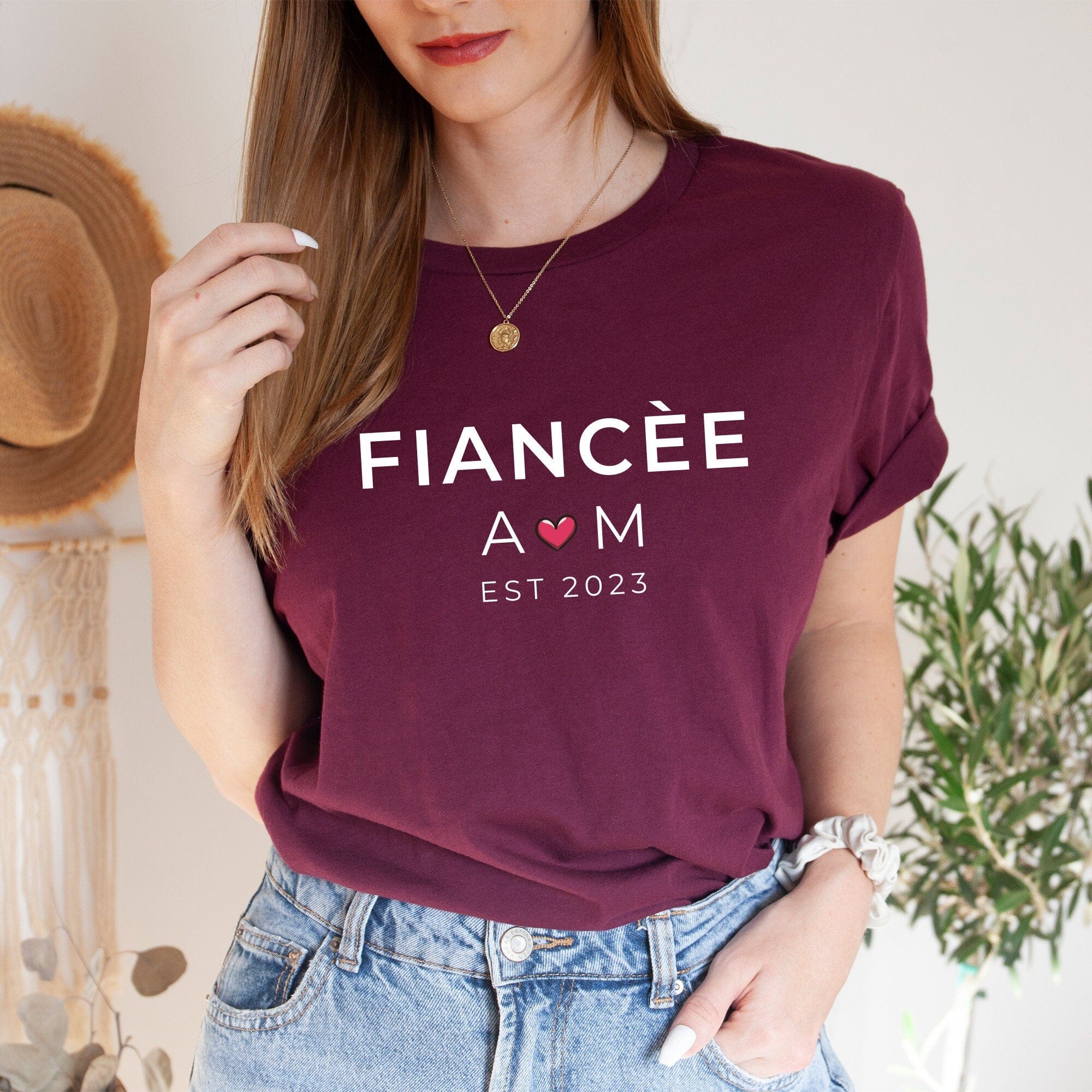 Personalised Fiance T-shirt with couple initials and wedding date, Bride to be Shirt