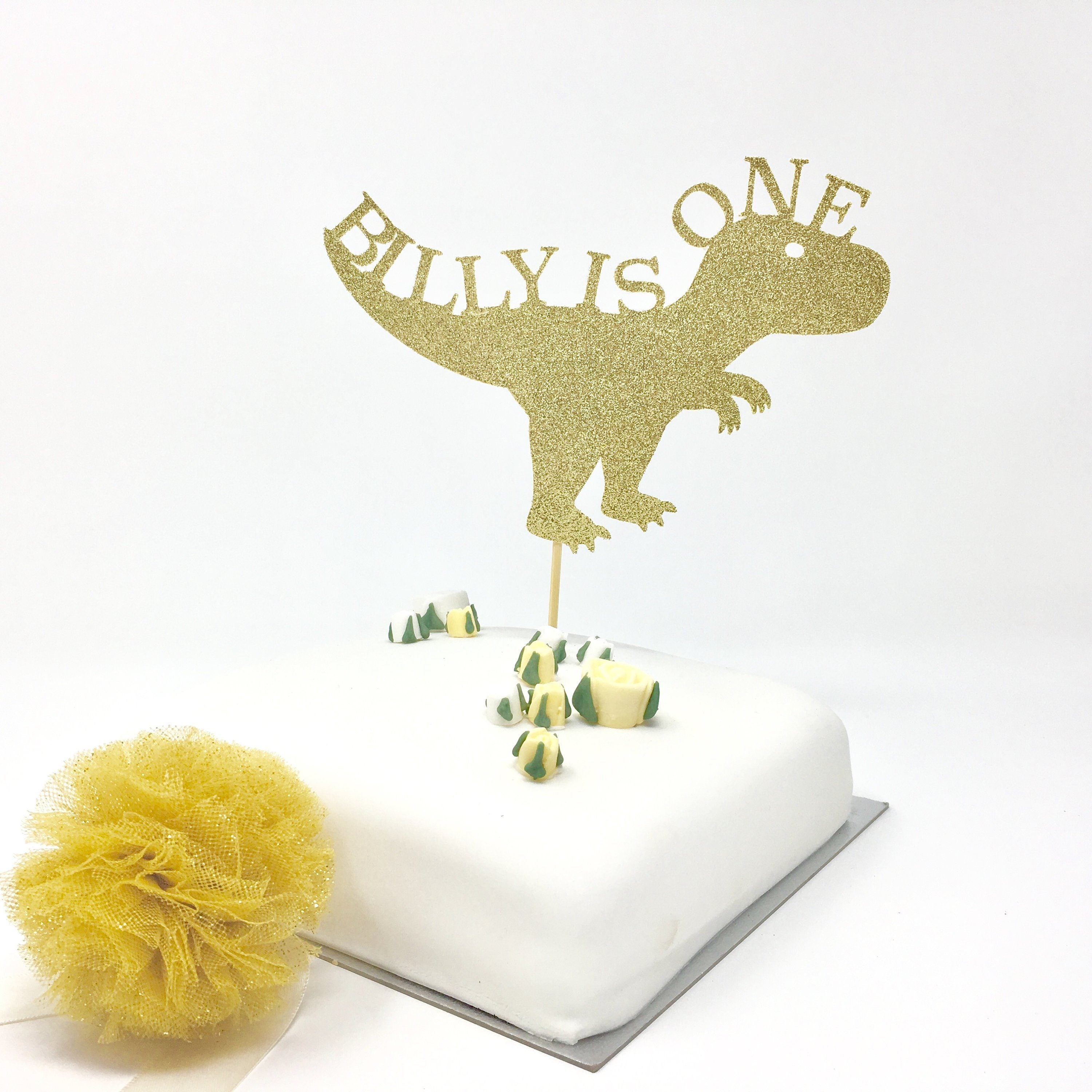 Personalised First Birthday Cake Topper. Dinosaur Theme