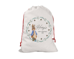 Personalised First Christmas Sack with a name, 1st Xmas, Rabbit Design, Gift Santa Sacks