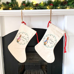 Personalised First Christmas Stocking With Rabbit, Gift For Kids, Boy Or Girl