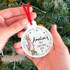 Personalised First Christmas Tree Ornament, Cute Rabbit Design With Name