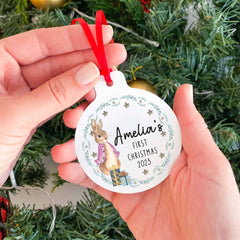 Personalised First Christmas Tree Ornament, Cute Rabbit Design With Name