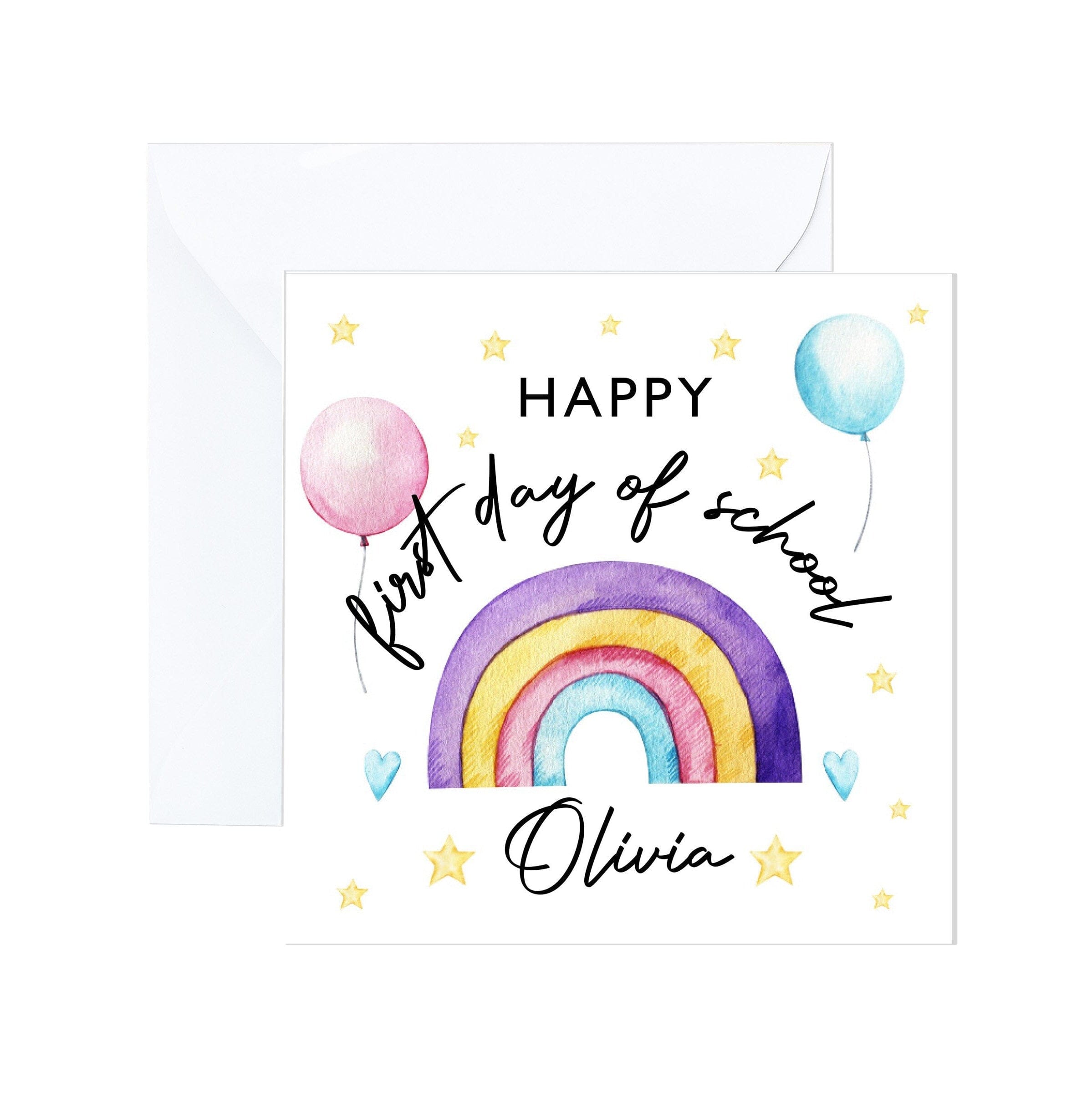 Personalised First Day of School card with name, Rainbow Kids Nursery Reception