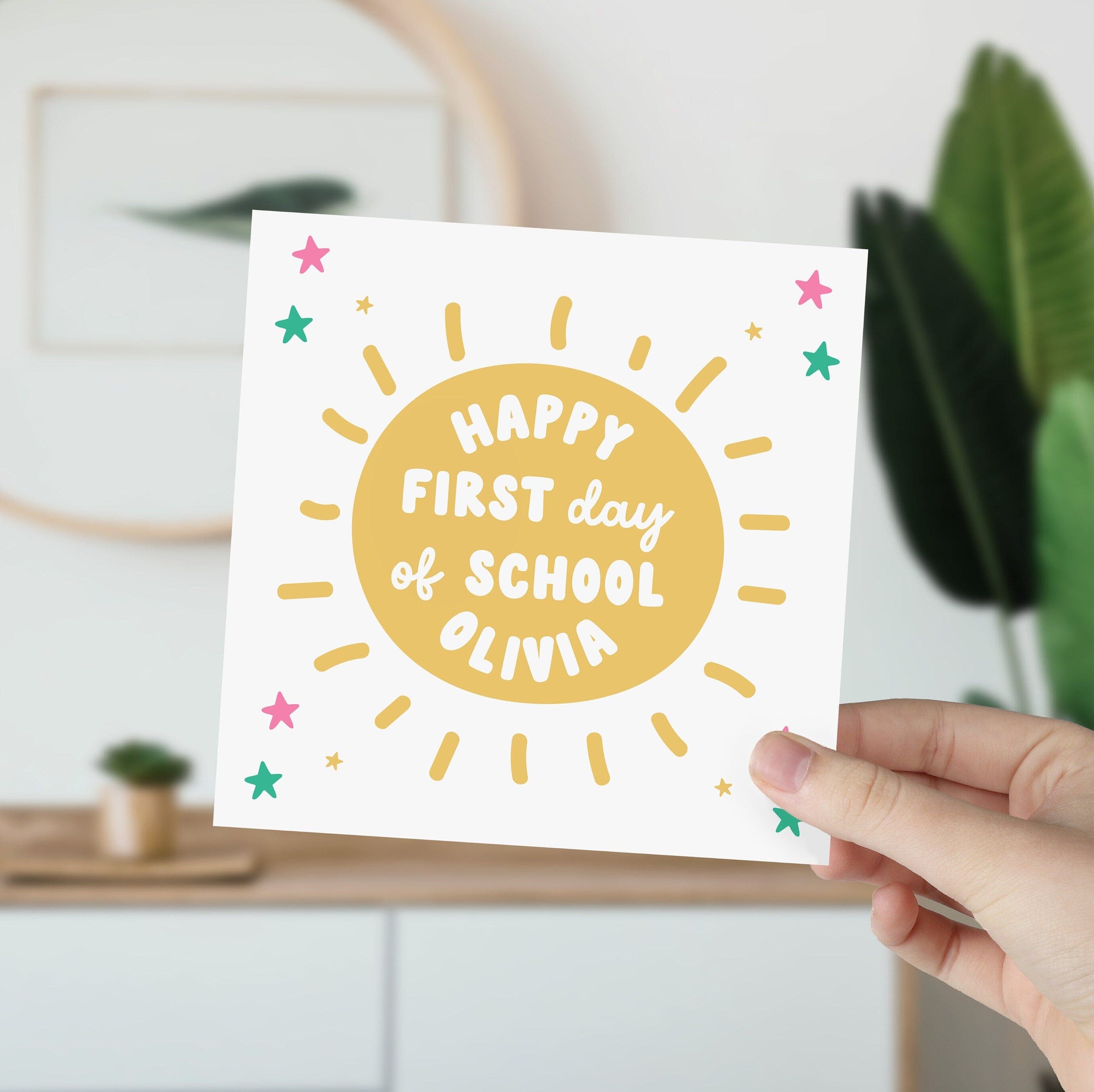 Personalised First Day of School card with name, Sunshine Kids Nursery Reception Primary School Starting Card