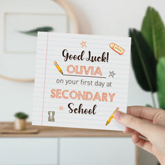 Personalised First Day of Secondary School card with name, Secondary School Starting Card