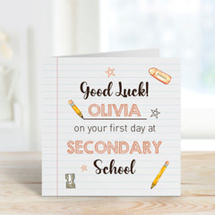 Personalised First Day of Secondary School card with name, Secondary School Starting Card