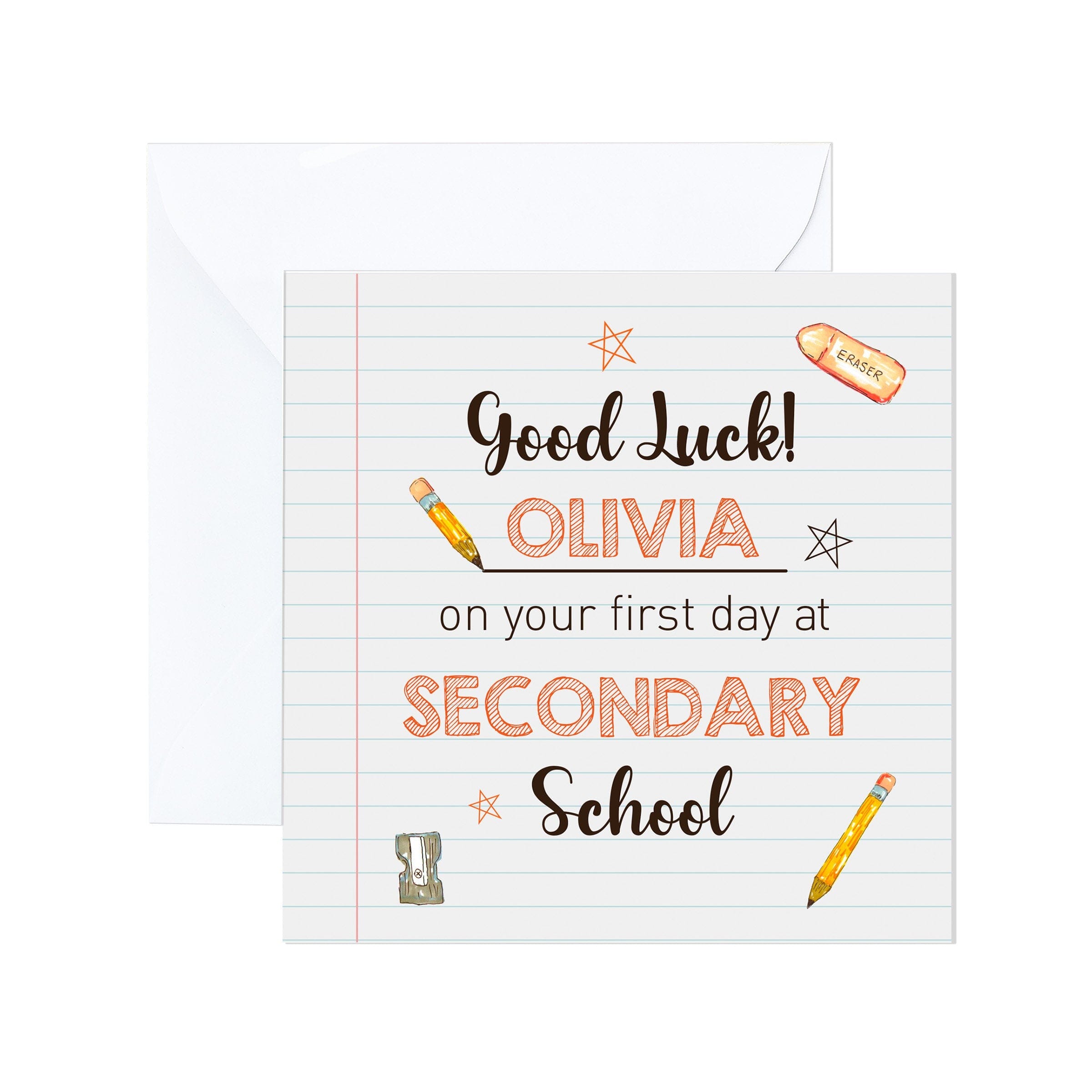 Personalised First Day of Secondary School card with name, Secondary School Starting Card