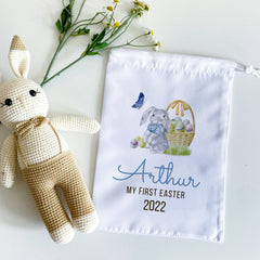 Personalised First Easter Stuff Bag, Easter Bunny Rabbit Gift, Egg Hunt Bags
