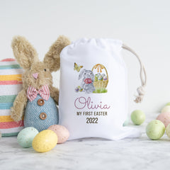 Personalised First Easter Stuff Bag, Easter Bunny Rabbit Gift, Egg Hunt Bags