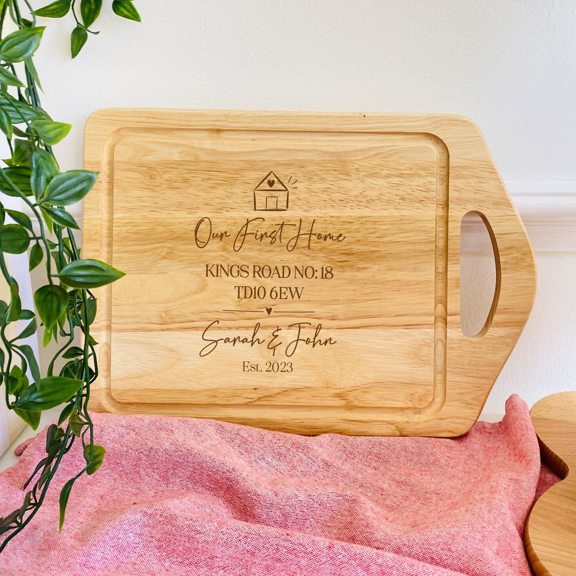 Personalised first home engraved wooden chopping board with couple names Housewarming gift
