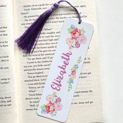 Personalised floral name bookmark with tassel, Gift for her, Book lover gift with name