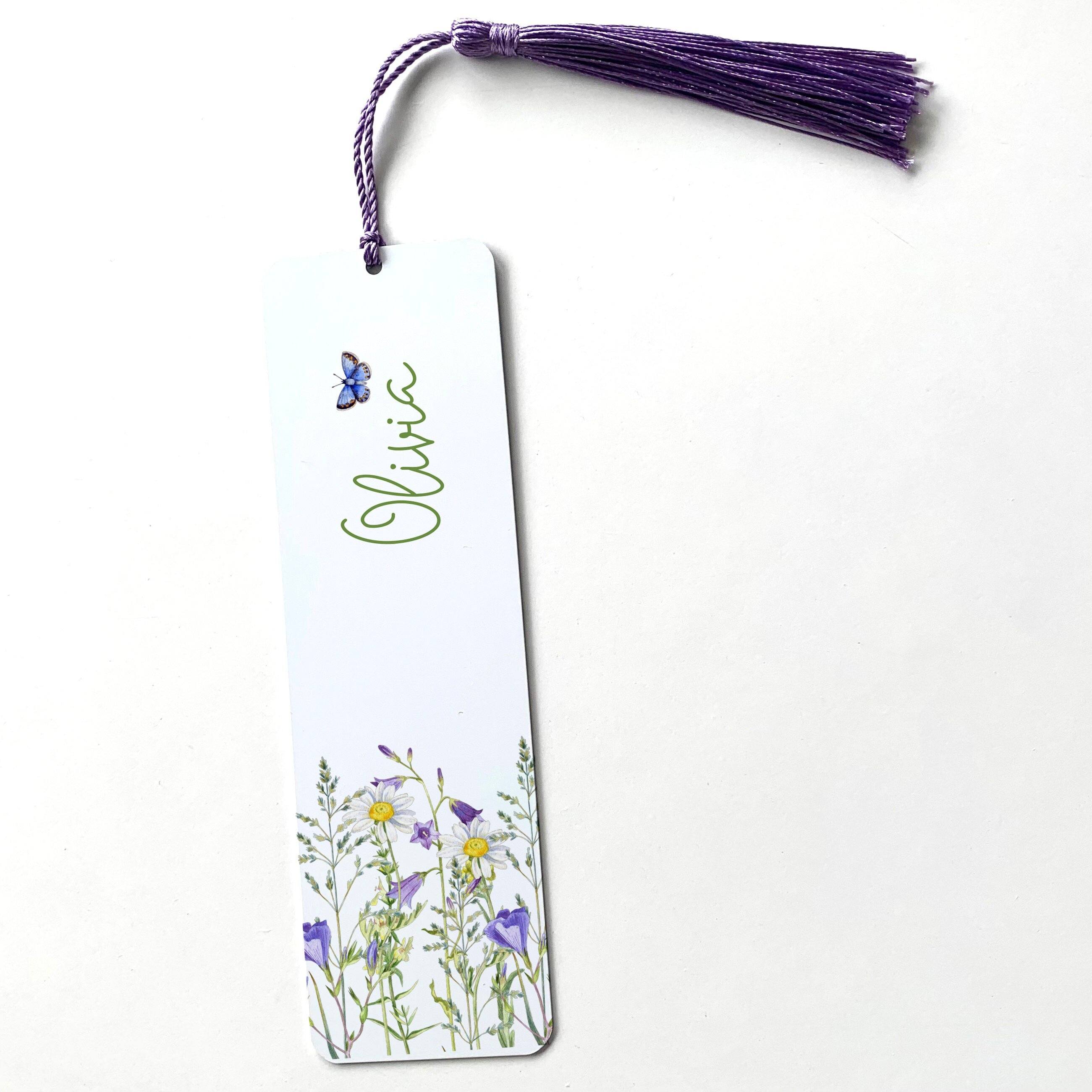 Personalised floral name bookmark with tassel, Gift for him or her, Book lover gift