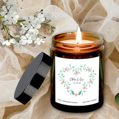 Personalised Floral Wedding or Engagement Candle, Soy Wax Scented Candle, Couple's names